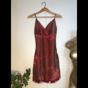 short shiny floral red dress XS 🌹